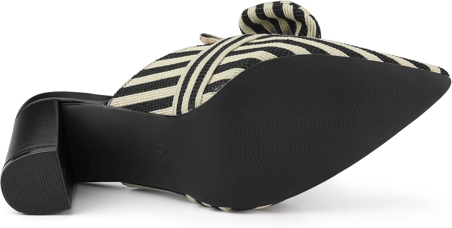 imageAllegra K Womens Stripe Bow Pointed Toe Block Heel Slides MulesBlack