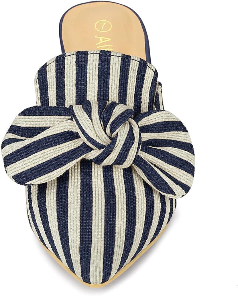imageAllegra K Womens Stripe Bow Pointed Toe Block Heel Slides MulesBlue
