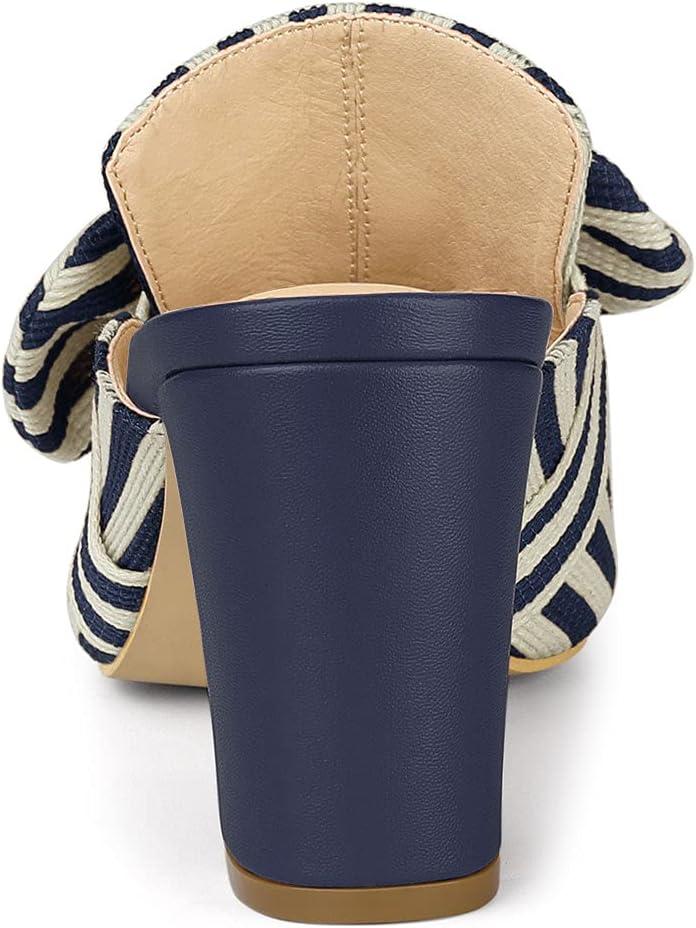 imageAllegra K Womens Stripe Bow Pointed Toe Block Heel Slides MulesBlue