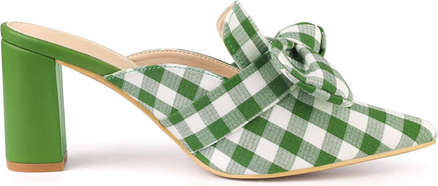 imageAllegra K Womens Stripe Bow Pointed Toe Block Heel Slides MulesGreen
