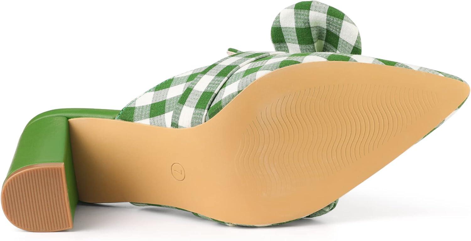 imageAllegra K Womens Stripe Bow Pointed Toe Block Heel Slides MulesGreen