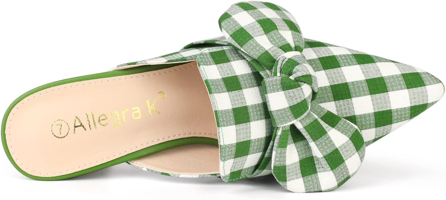 imageAllegra K Womens Stripe Bow Pointed Toe Block Heel Slides MulesGreen