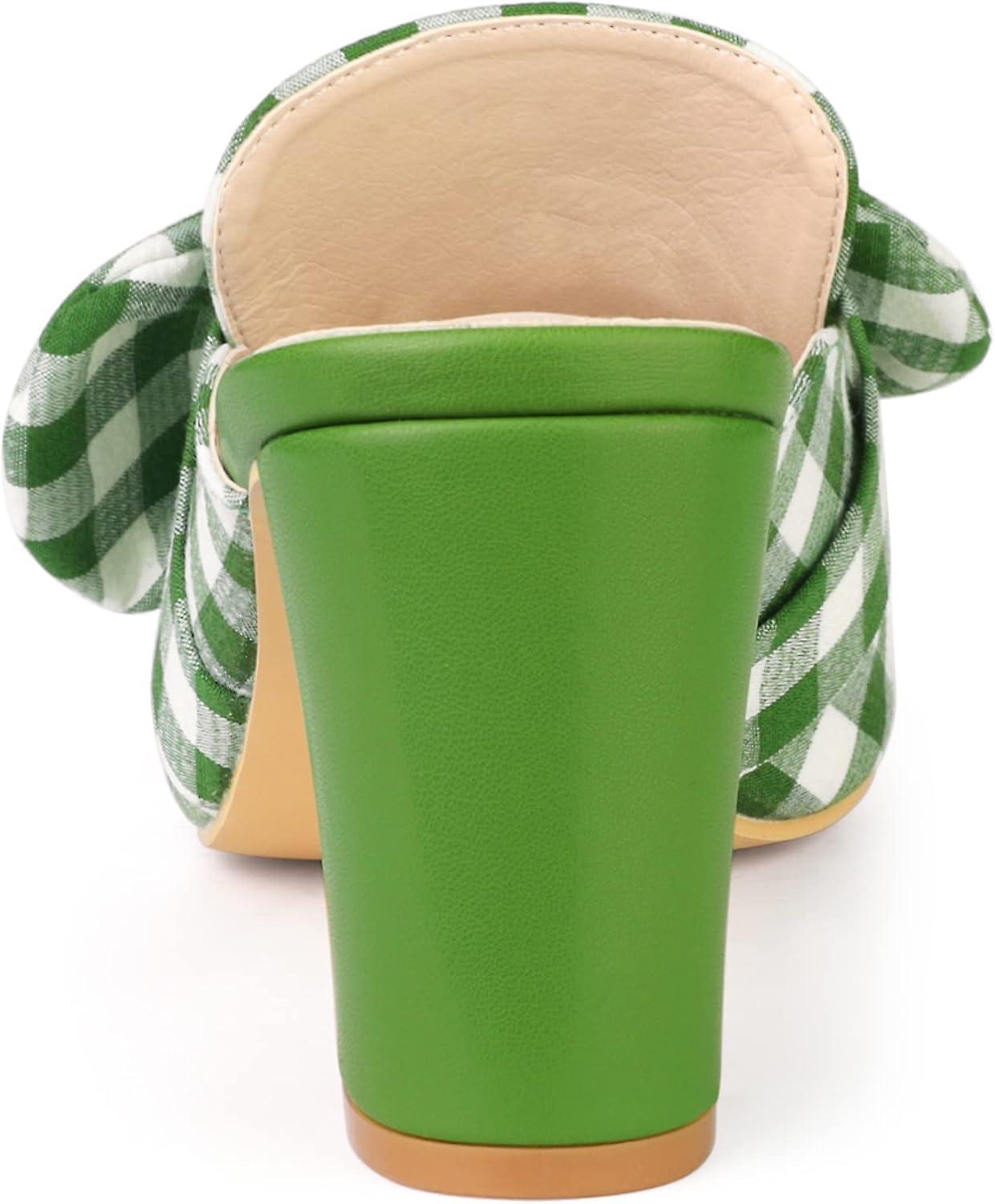 imageAllegra K Womens Stripe Bow Pointed Toe Block Heel Slides MulesGreen