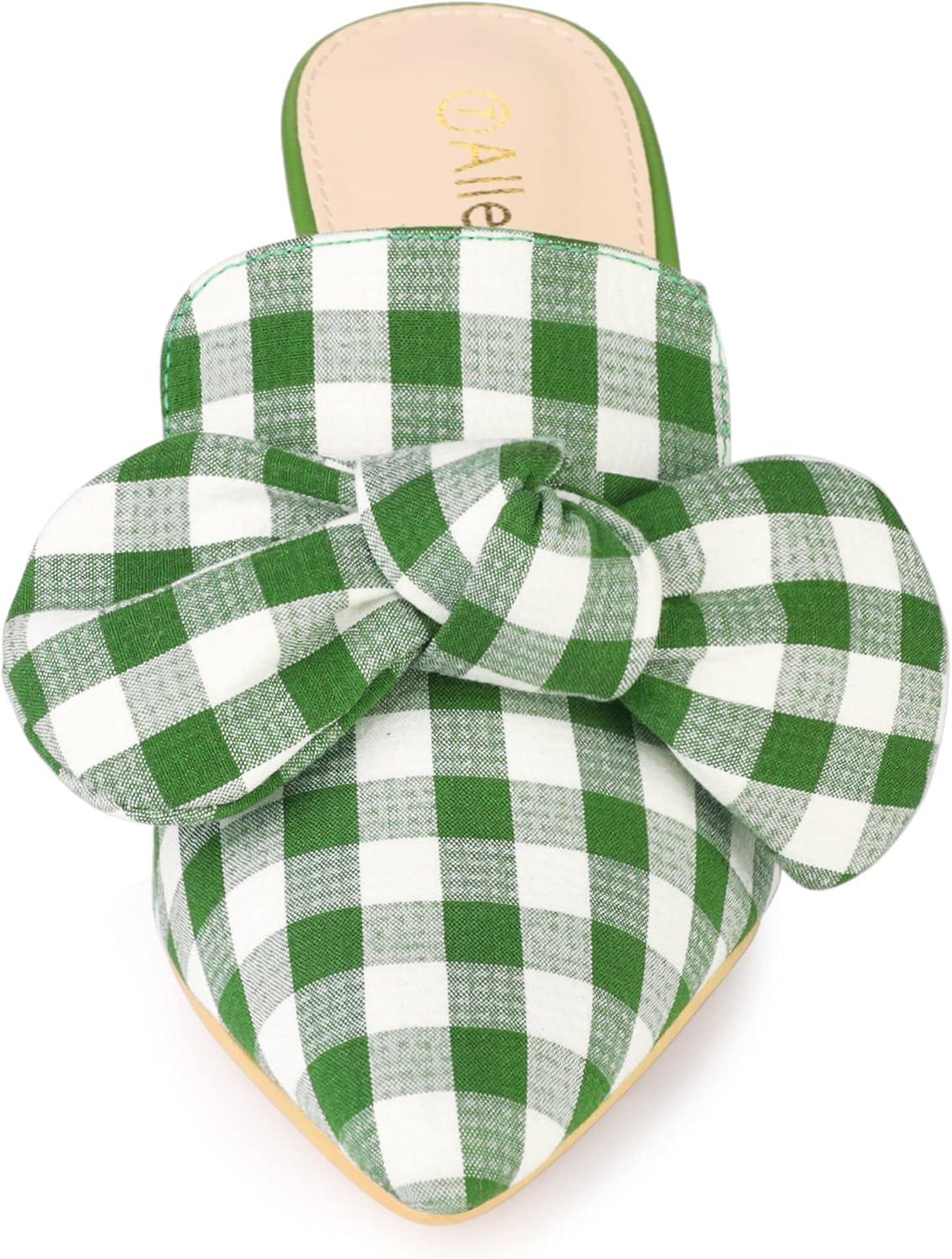 imageAllegra K Womens Stripe Bow Pointed Toe Block Heel Slides MulesGreen