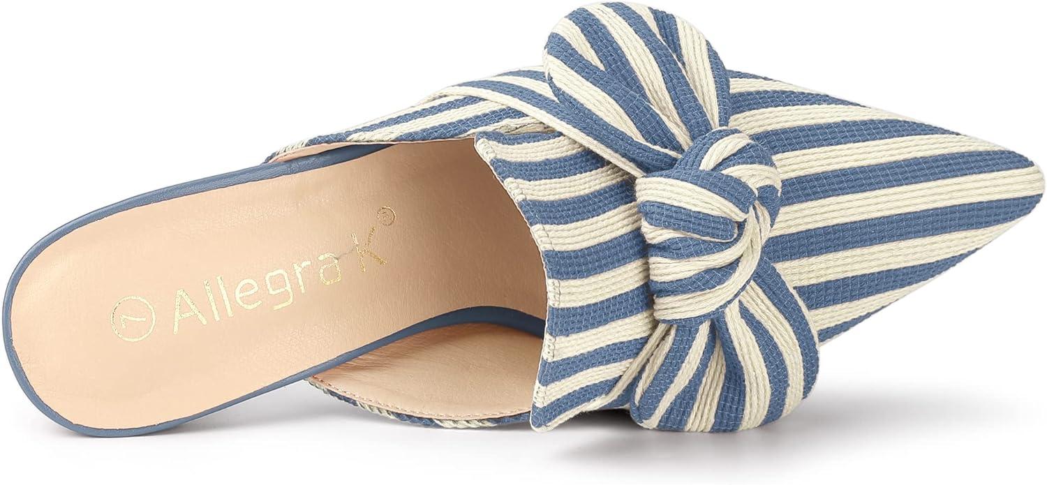 imageAllegra K Womens Stripe Bow Pointed Toe Block Heel Slides MulesLight Blue