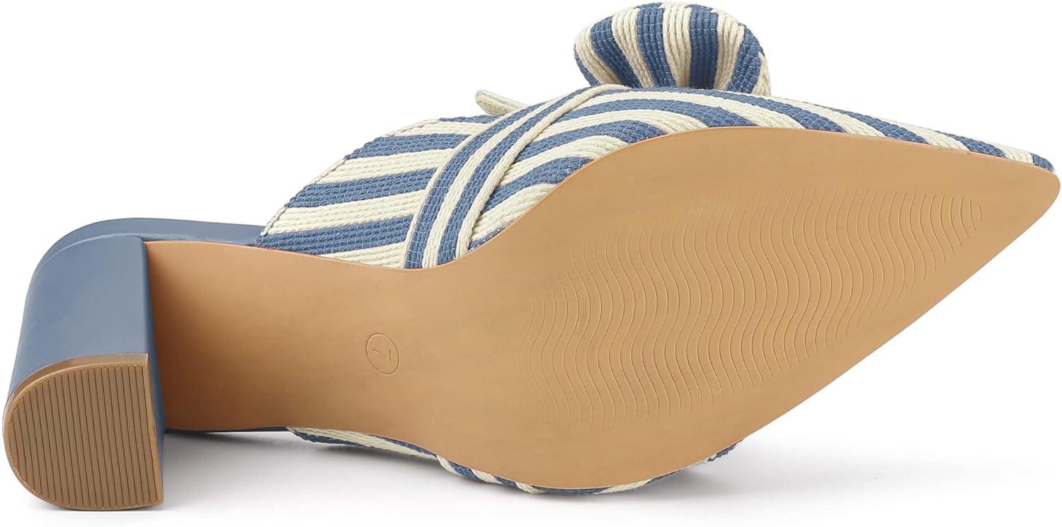 imageAllegra K Womens Stripe Bow Pointed Toe Block Heel Slides MulesLight Blue