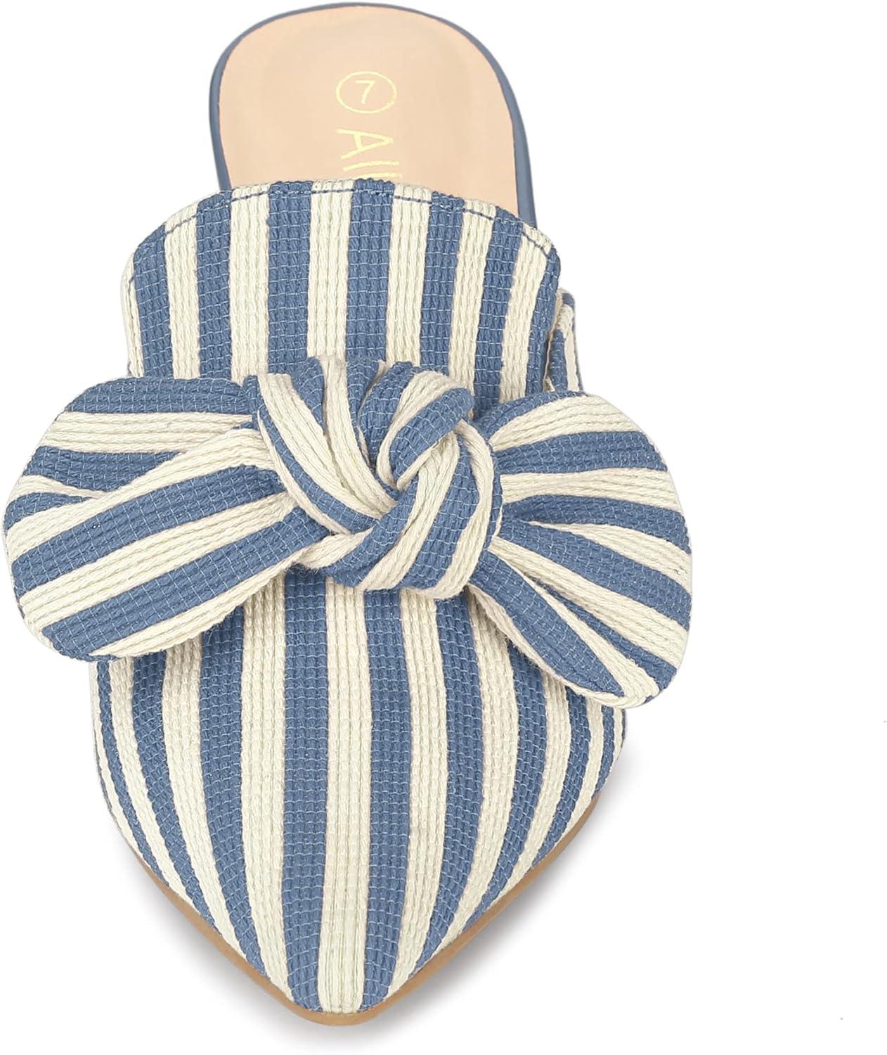 imageAllegra K Womens Stripe Bow Pointed Toe Block Heel Slides MulesLight Blue