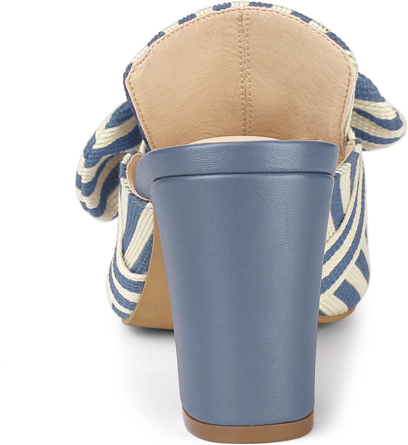 imageAllegra K Womens Stripe Bow Pointed Toe Block Heel Slides MulesLight Blue