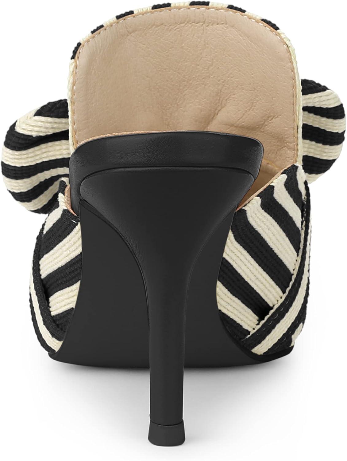 imageAllegra K Womens Stripe Bow Slip on Stiletto Heel Slides MulesBlack