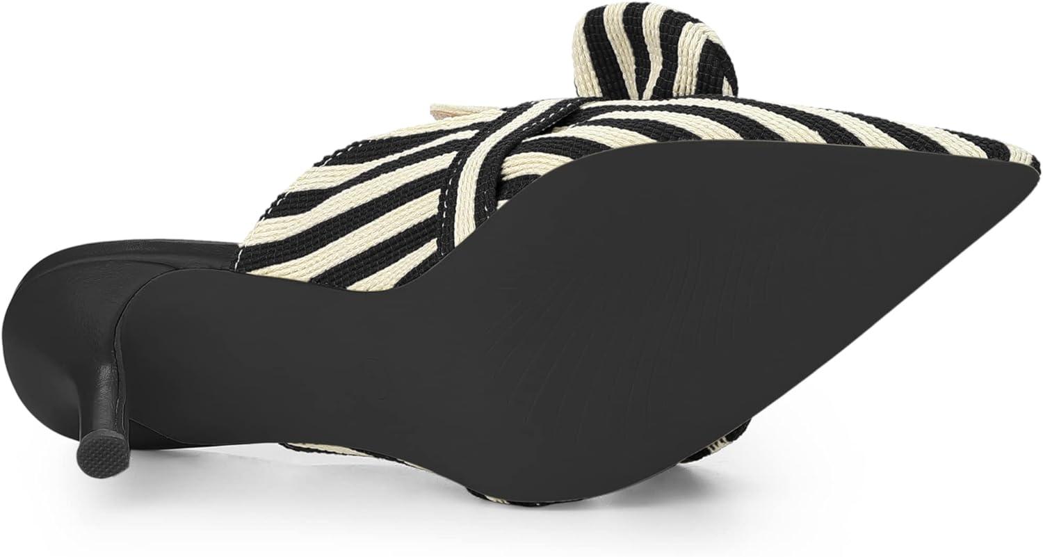 imageAllegra K Womens Stripe Bow Slip on Stiletto Heel Slides MulesBlack