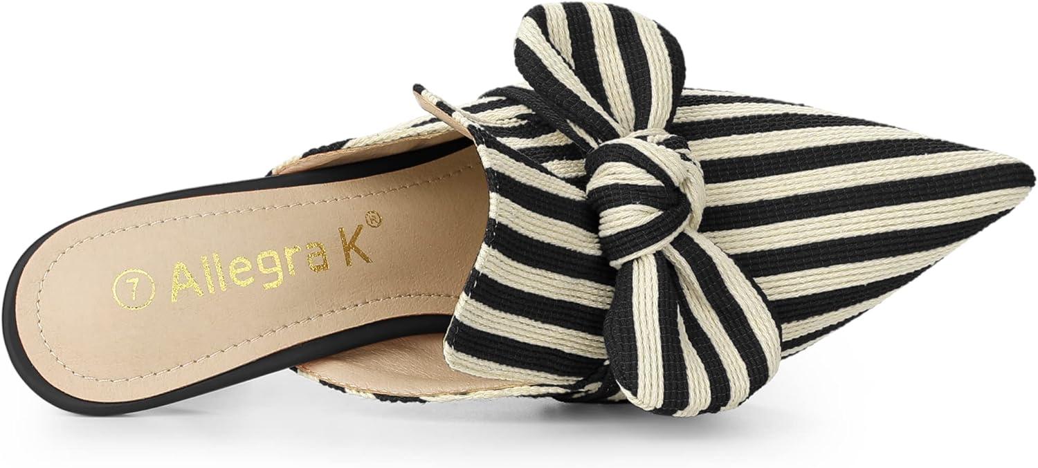 imageAllegra K Womens Stripe Bow Slip on Stiletto Heel Slides MulesBlack