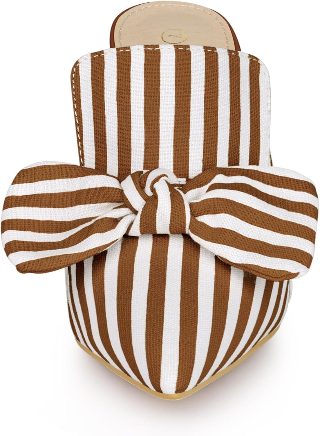 imageAllegra K Womens Stripe Bow Slip on Stiletto Heel Slides MulesDark Brown