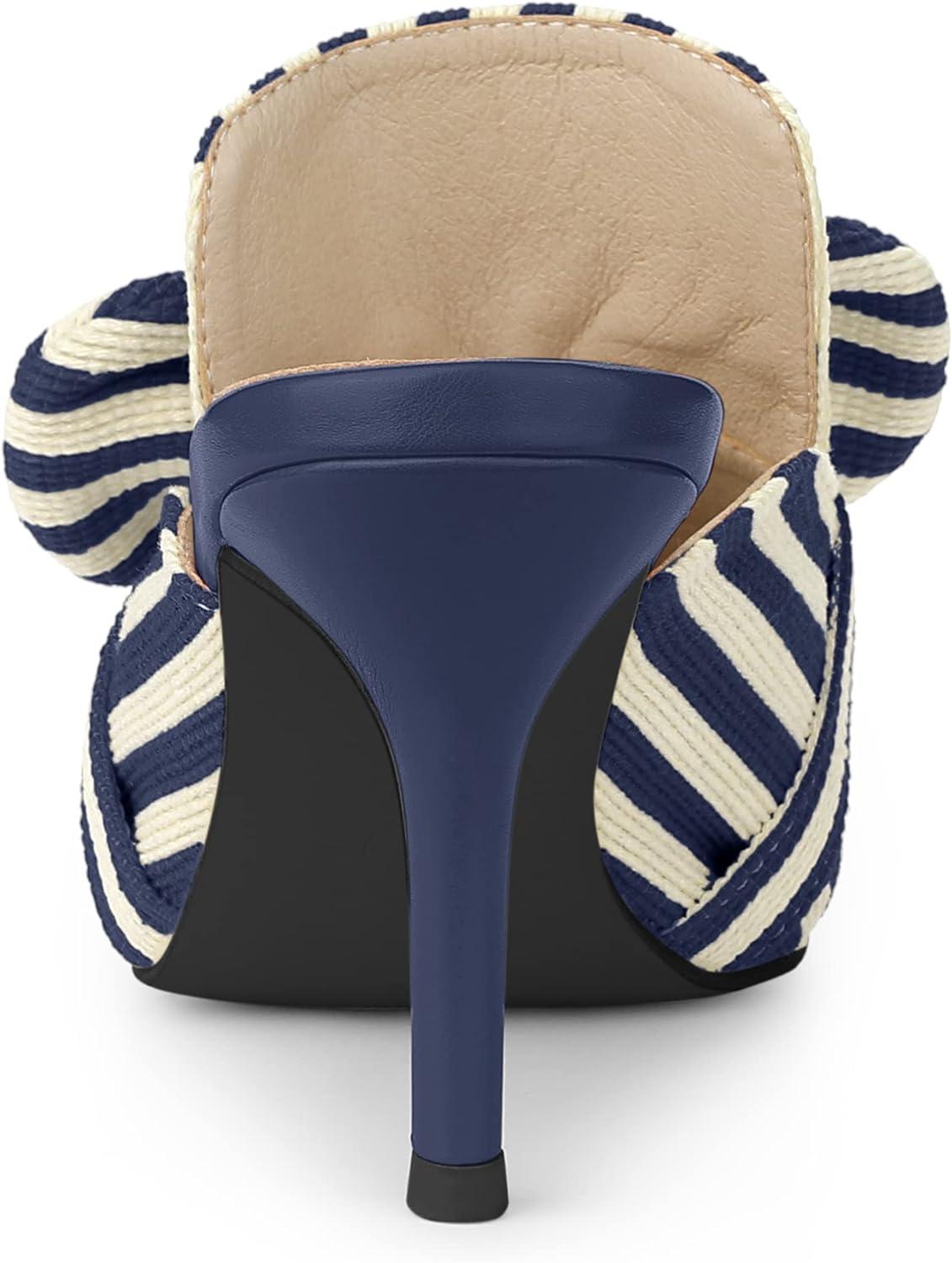 imageAllegra K Womens Stripe Bow Slip on Stiletto Heel Slides MulesDeep Blue