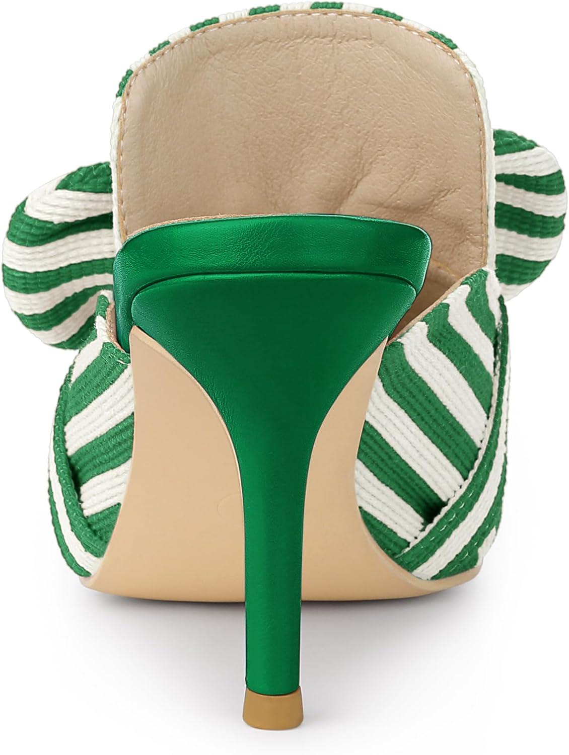 imageAllegra K Womens Stripe Bow Slip on Stiletto Heel Slides MulesGreen