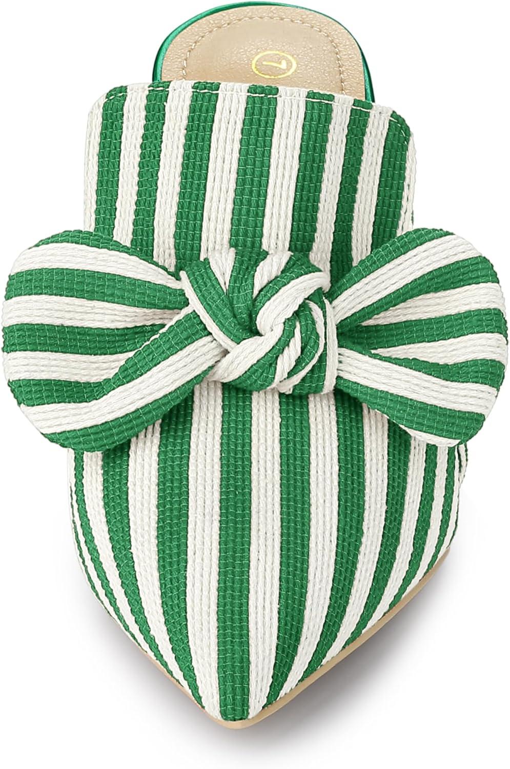 imageAllegra K Womens Stripe Bow Slip on Stiletto Heel Slides MulesGreen