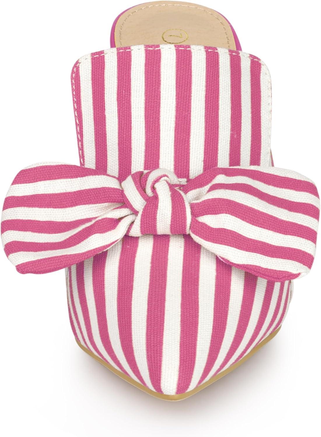 imageAllegra K Womens Stripe Bow Slip on Stiletto Heel Slides MulesHot Pink