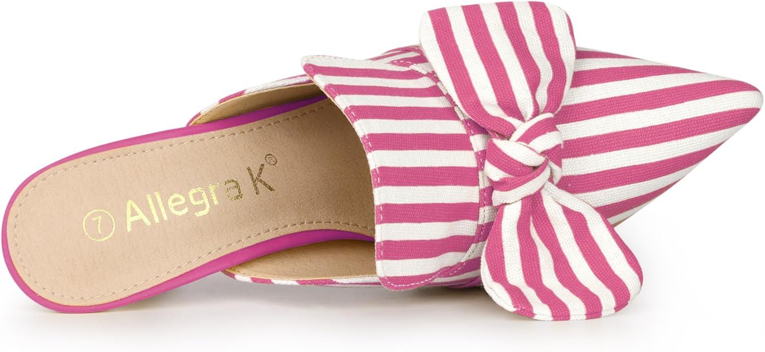 imageAllegra K Womens Stripe Bow Slip on Stiletto Heel Slides MulesHot Pink