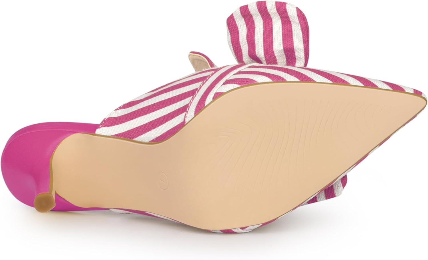 imageAllegra K Womens Stripe Bow Slip on Stiletto Heel Slides MulesHot Pink