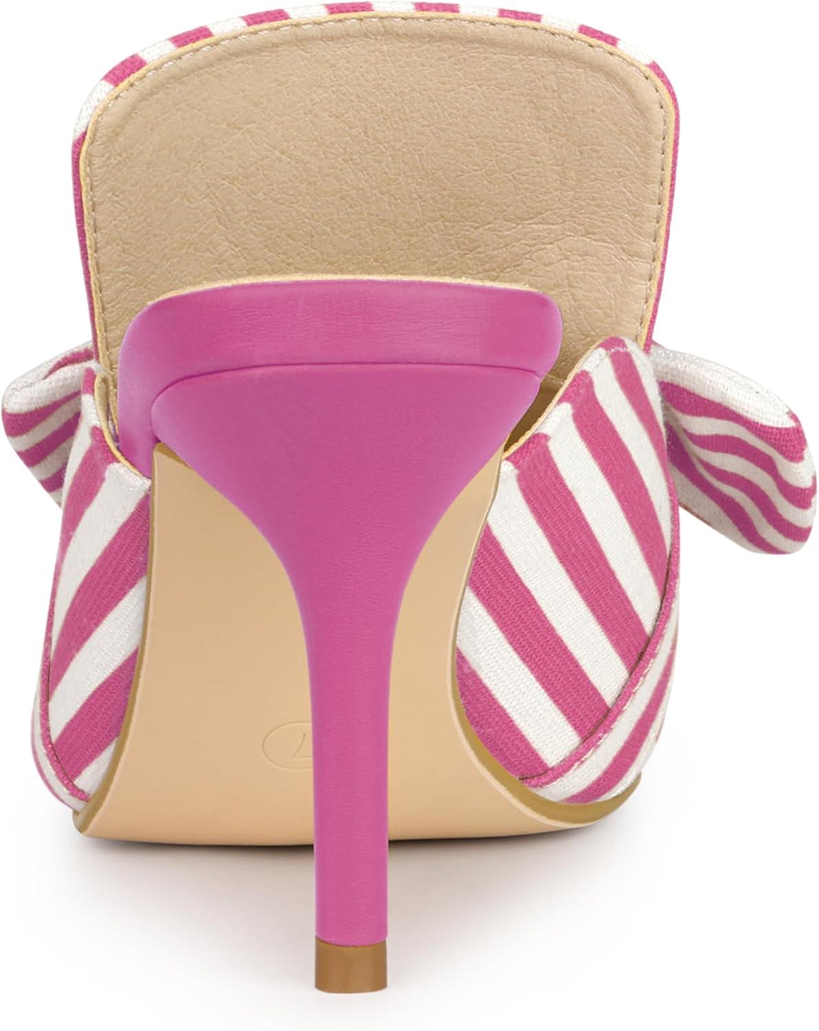 imageAllegra K Womens Stripe Bow Slip on Stiletto Heel Slides MulesHot Pink