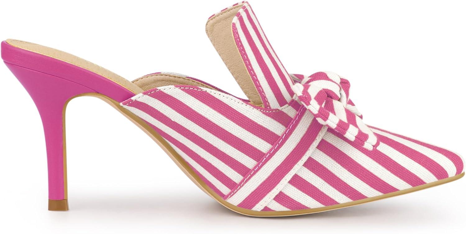 imageAllegra K Womens Stripe Bow Slip on Stiletto Heel Slides MulesHot Pink