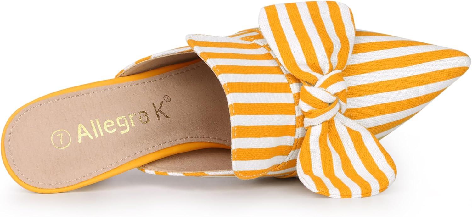 imageAllegra K Womens Stripe Bow Slip on Stiletto Heel Slides MulesYellow