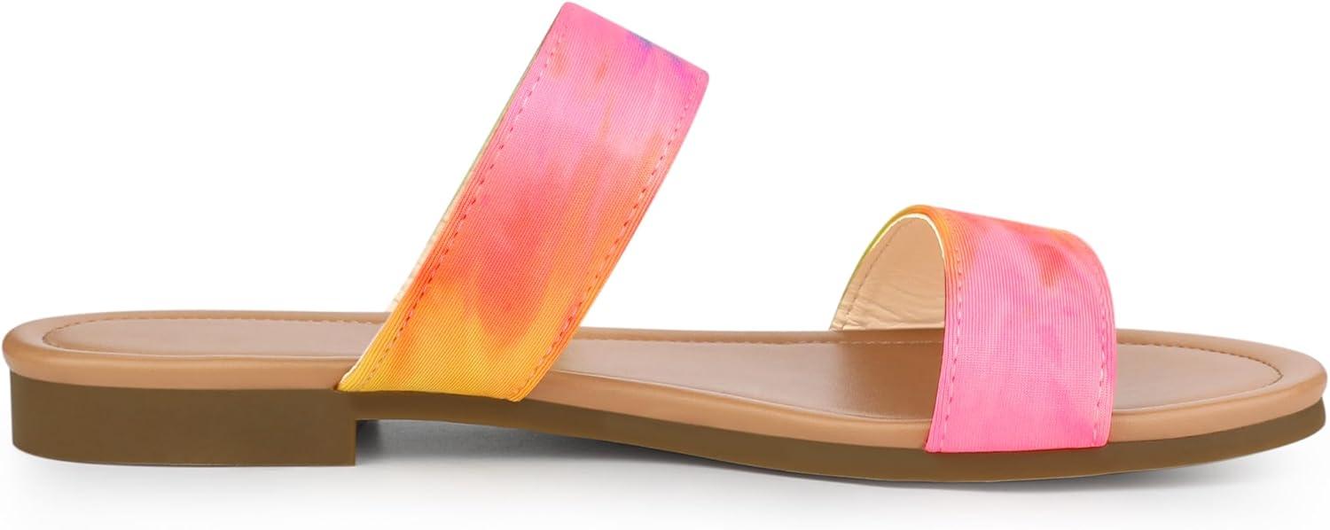 imageAllegra K Womens Tie Dye Open Toe Slides Slippers Slip on Flats Slides SandalsBlue Pink