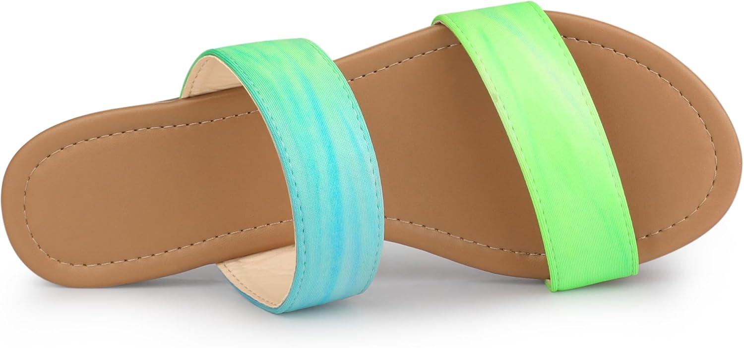 imageAllegra K Womens Tie Dye Open Toe Slides Slippers Slip on Flats Slides SandalsFluorescent Green