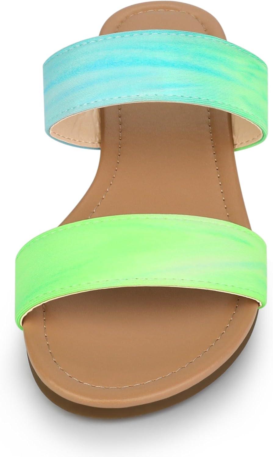 imageAllegra K Womens Tie Dye Open Toe Slides Slippers Slip on Flats Slides SandalsFluorescent Green