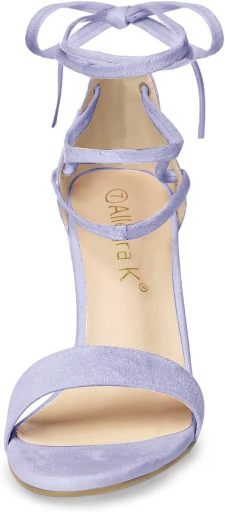 imageAllegra K Womens Tie Up Strappy Heels Chunky High Heels Purple Sandals  9 M US