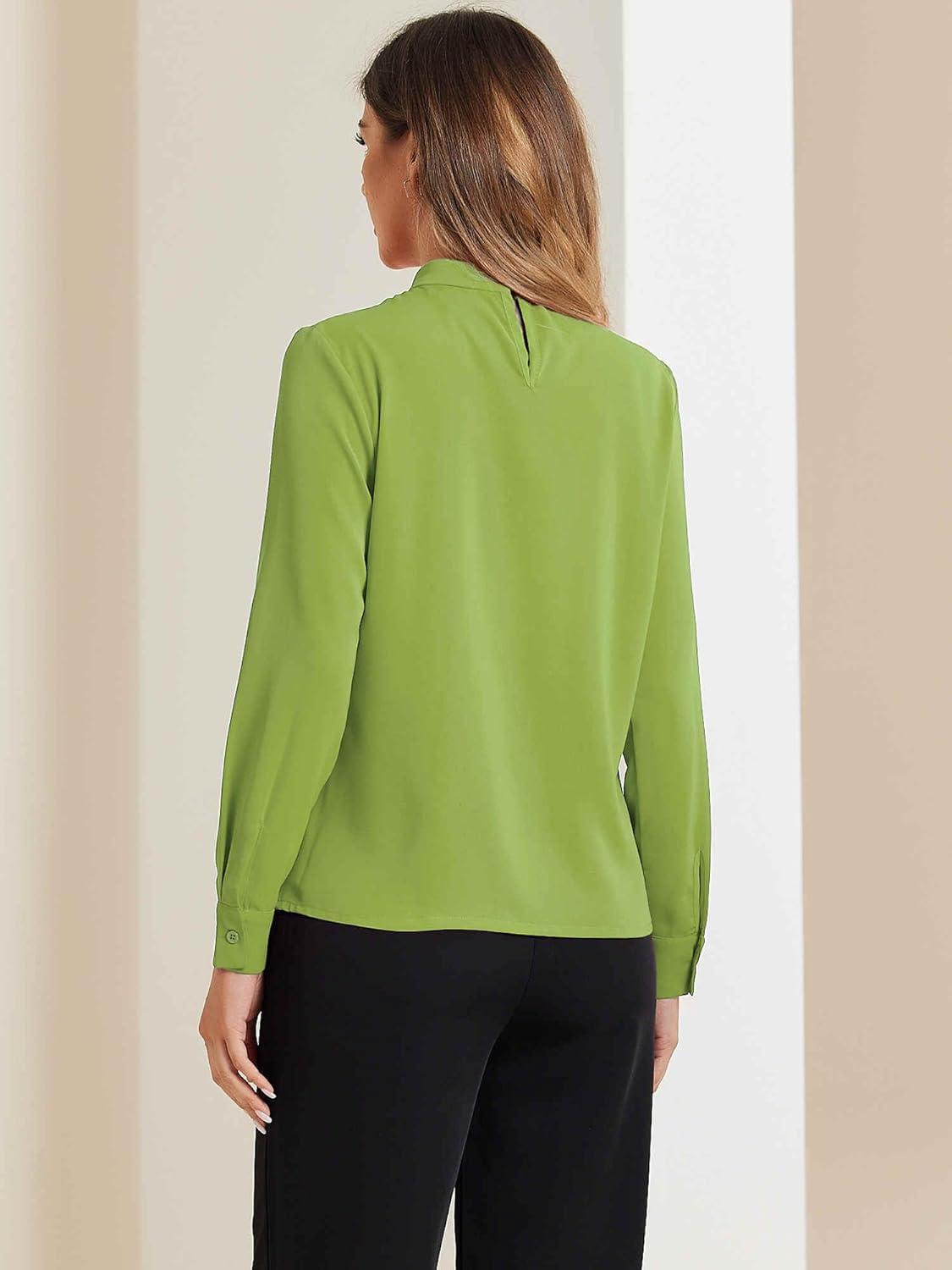 imageAllegra K Work Blouses for Women Stand Collar Long Sleeve Ruched Dressy Business Casual Work ShirtGreen