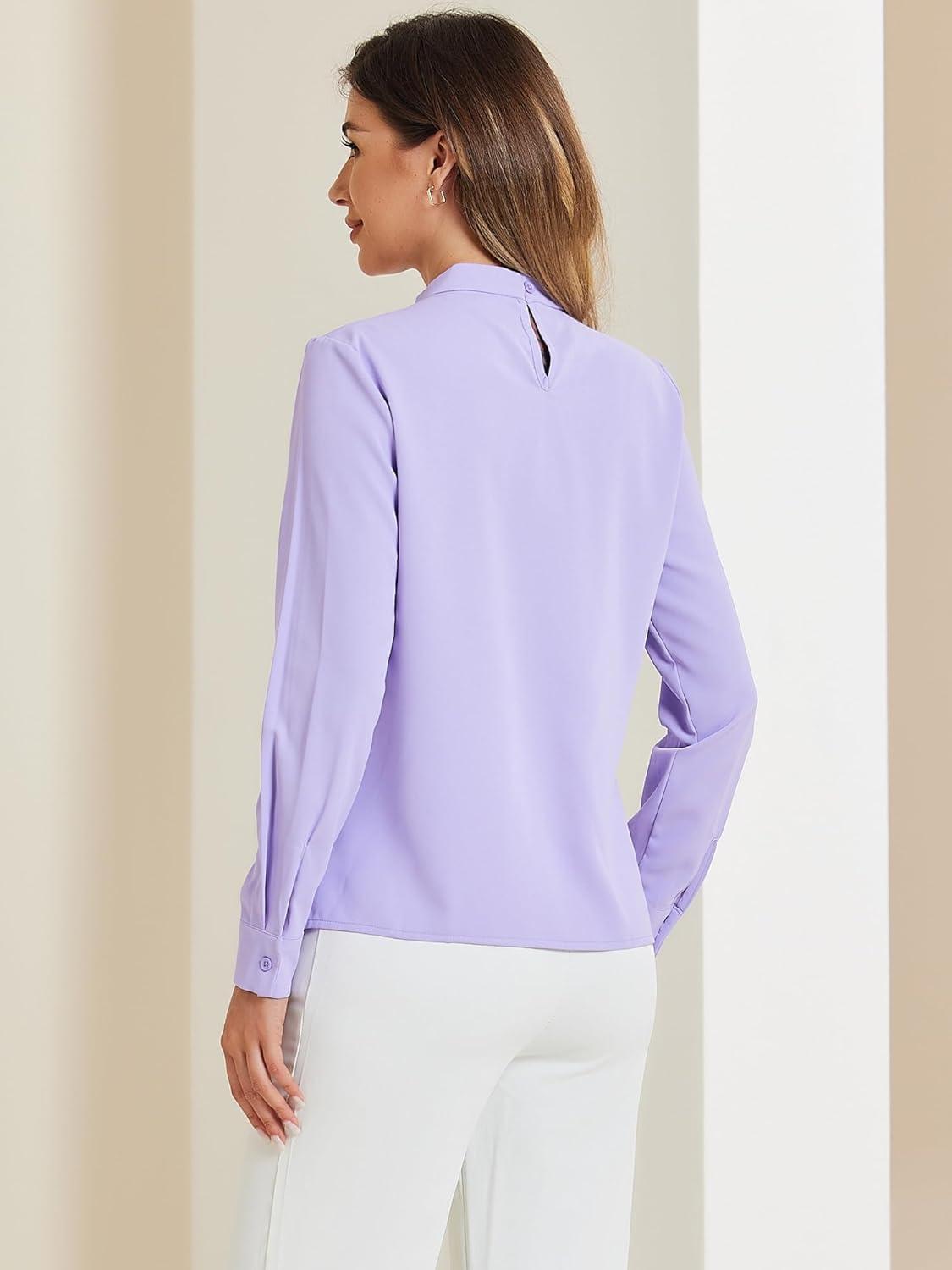 imageAllegra K Work Blouses for Women Stand Collar Long Sleeve Ruched Dressy Business Casual Work ShirtPurple