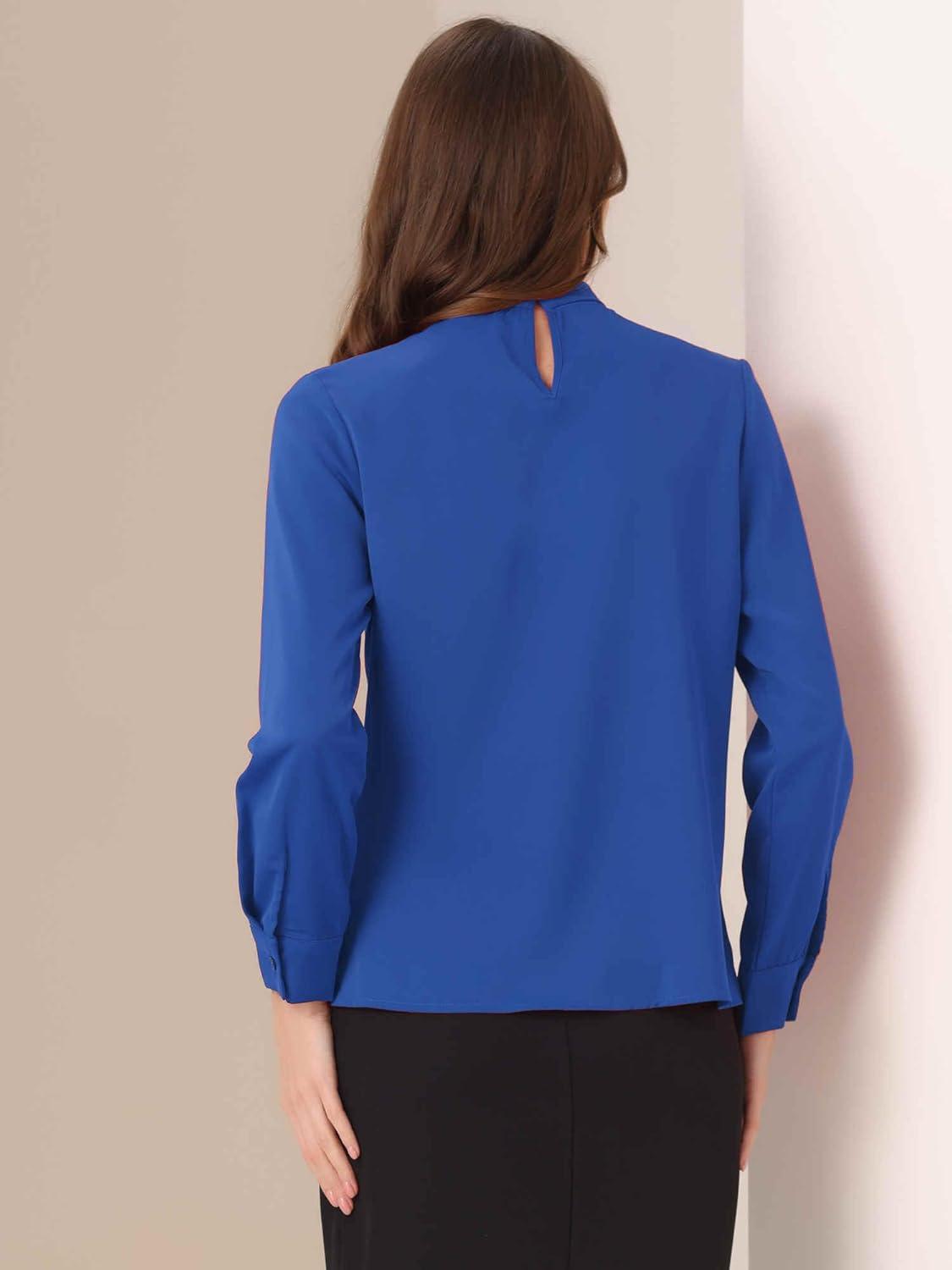 imageAllegra K Work Blouses for Women Stand Collar Long Sleeve Ruched Dressy Business Casual Work ShirtRoyal Blue