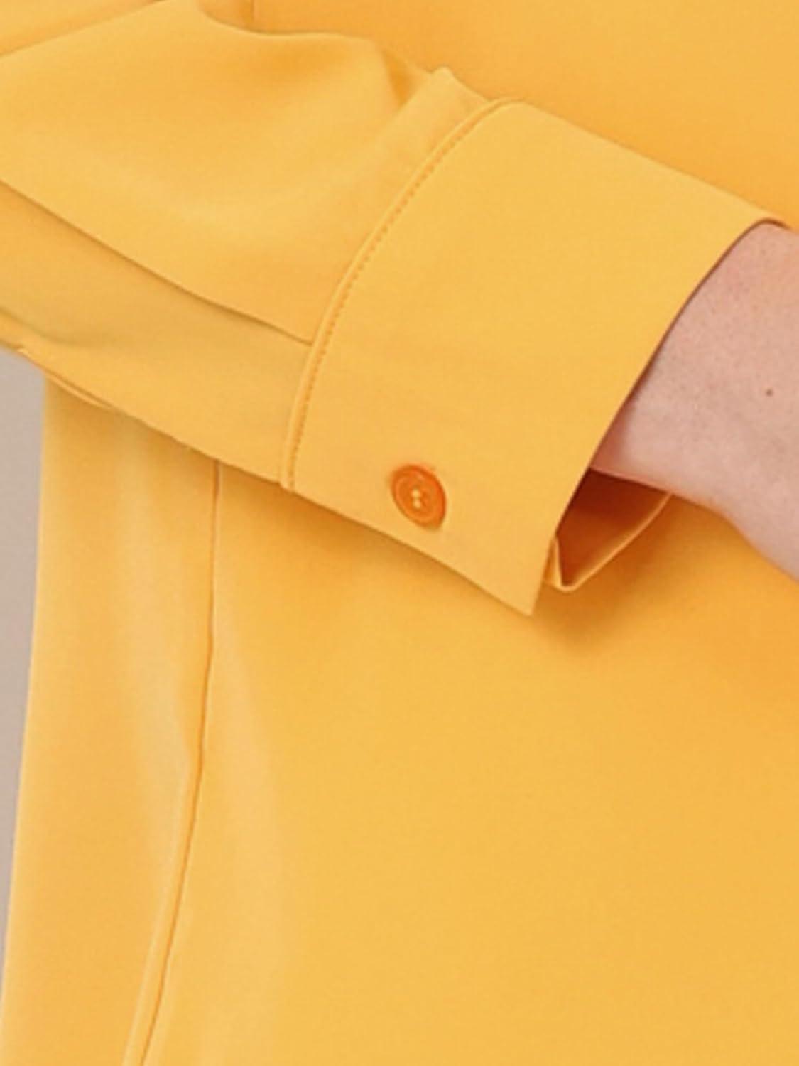 imageAllegra K Work Blouses for Women Stand Collar Long Sleeve Ruched Dressy Business Casual Work ShirtYellow