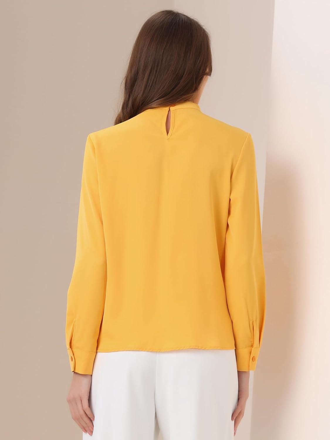 imageAllegra K Work Blouses for Women Stand Collar Long Sleeve Ruched Dressy Business Casual Work ShirtYellow