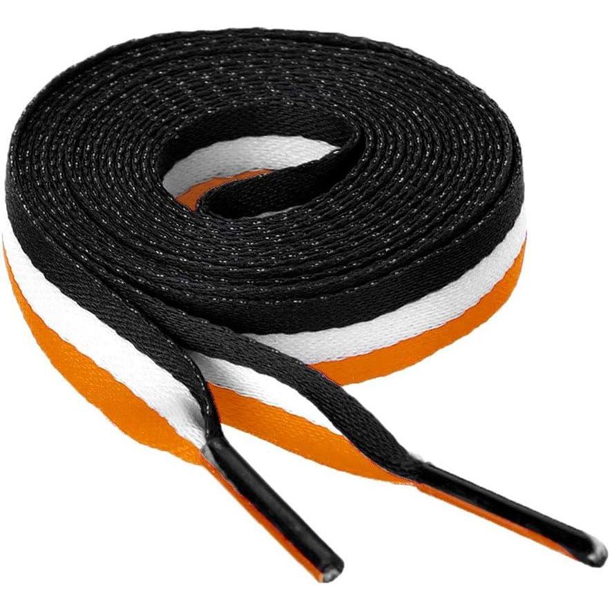 imageAllegra K Colorful Color Block Stripe Wide Shoe Strings Flat Shoelaces for Sneakers 2 PairsBlackwhiteorange