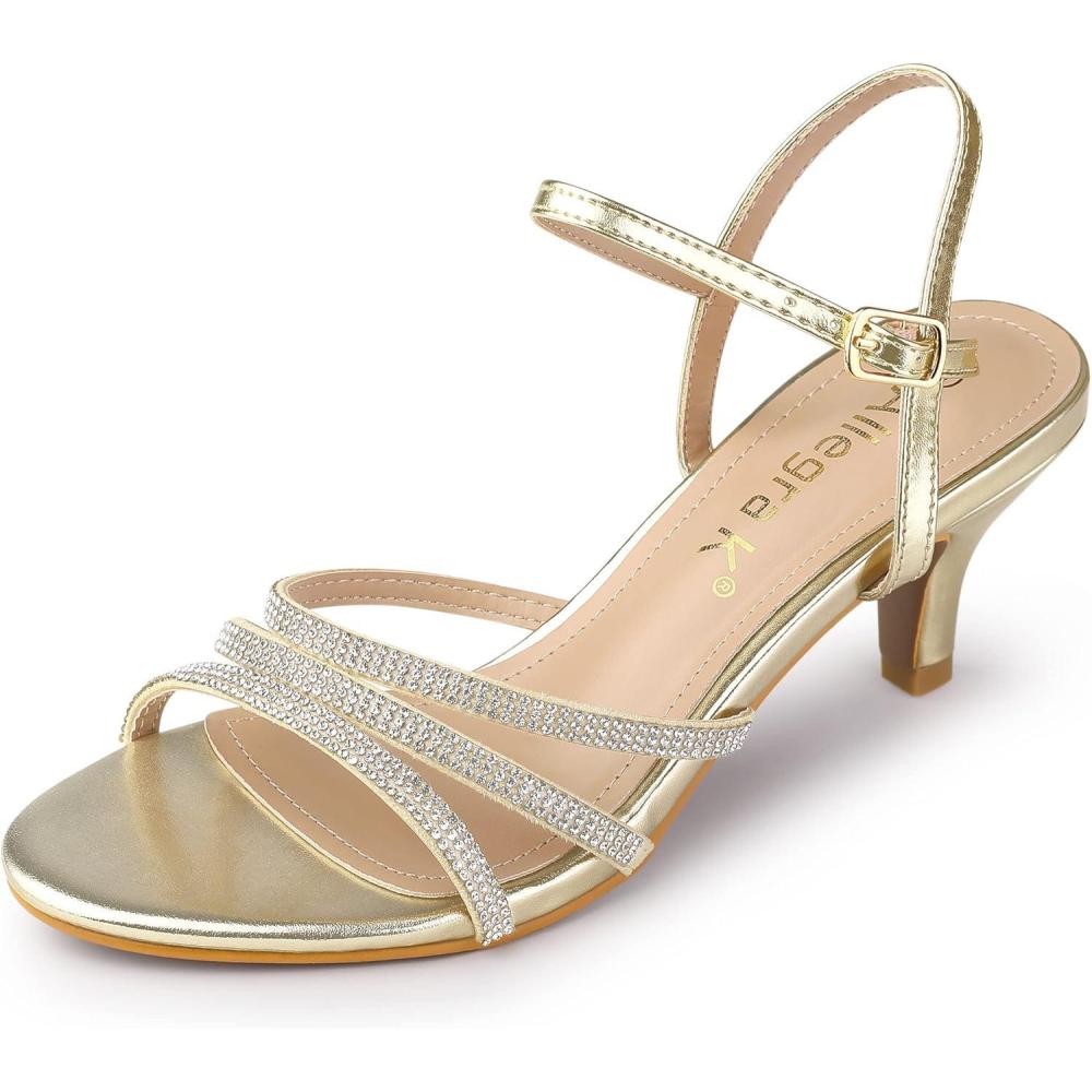 imageAllegra K Womens Ankle Strap Rhinestone Kitten Heel SandalsGold