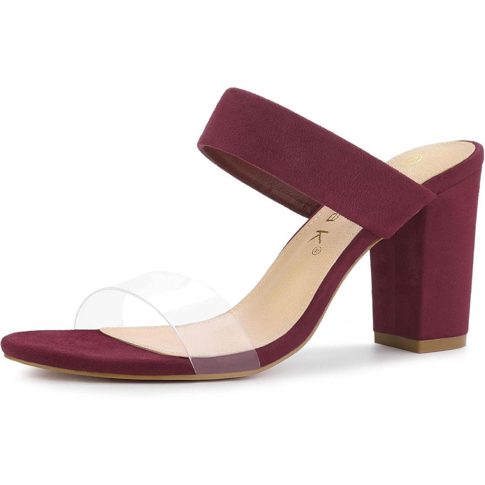 imageAllegra K Womens Dual Clear Strap Block Heels Slides SandalsBurgundy