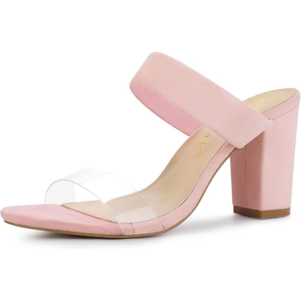 imageAllegra K Womens Dual Clear Strap Block Heels Slides SandalsPink