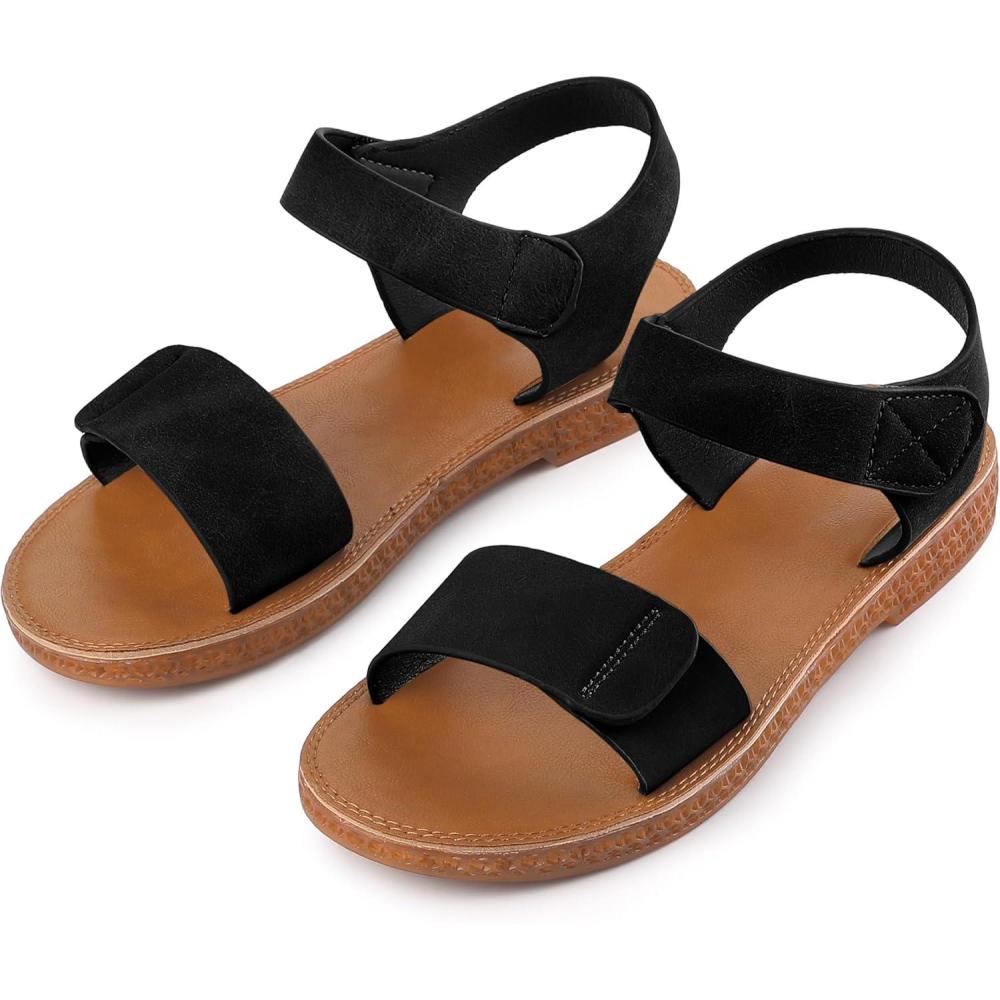 imageAllegra K Womens Fisherman Crisscross Straps Open Toe Ankle Strap Flat SandalsDeep Black