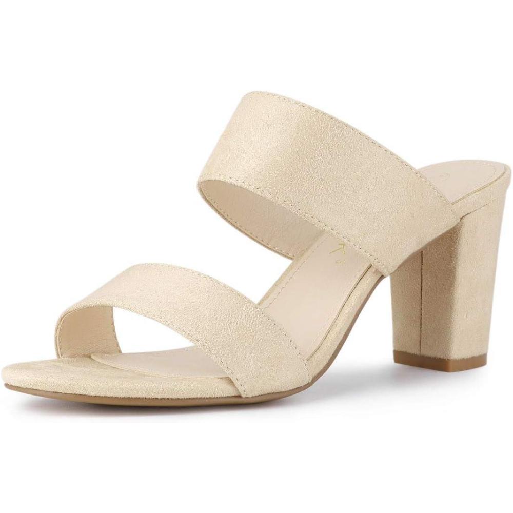 imageAllegra K Womens Opened Toe Block Heeled Slide SandalsBeige