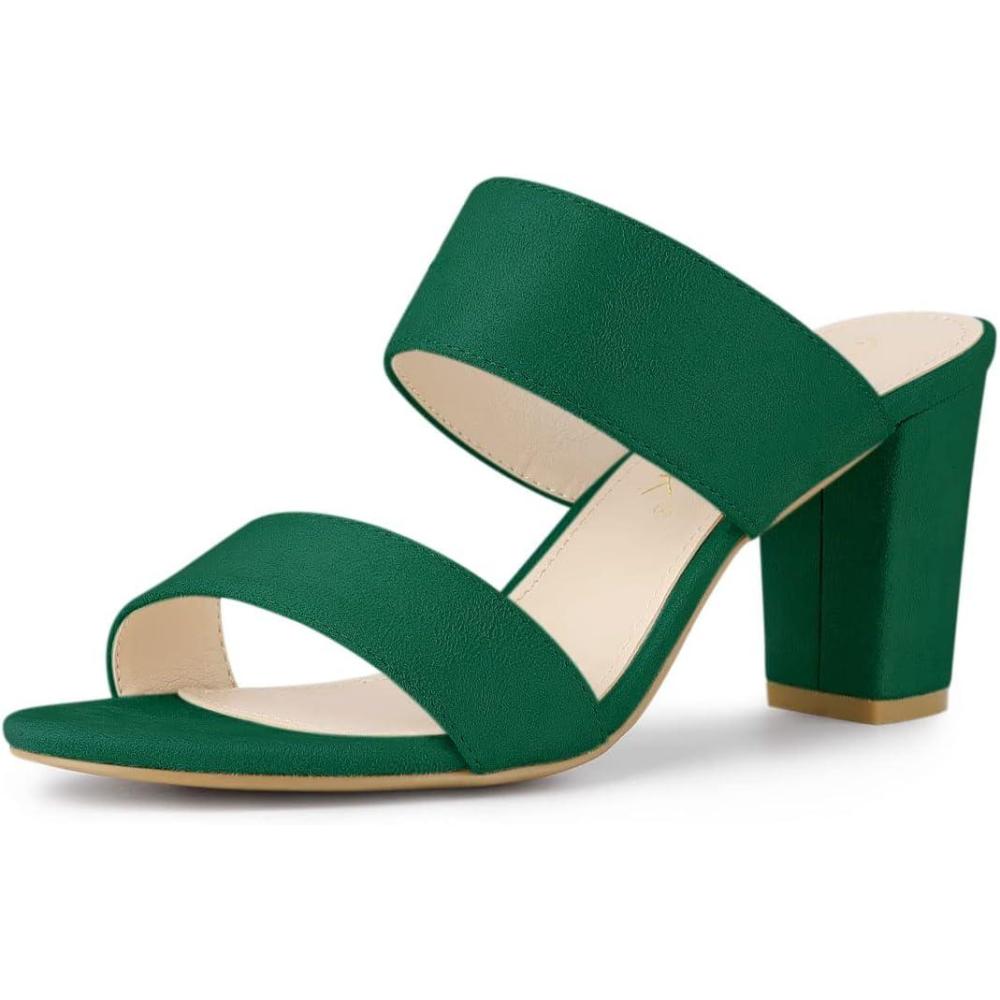 imageAllegra K Womens Opened Toe Block Heeled Slide SandalsGreen