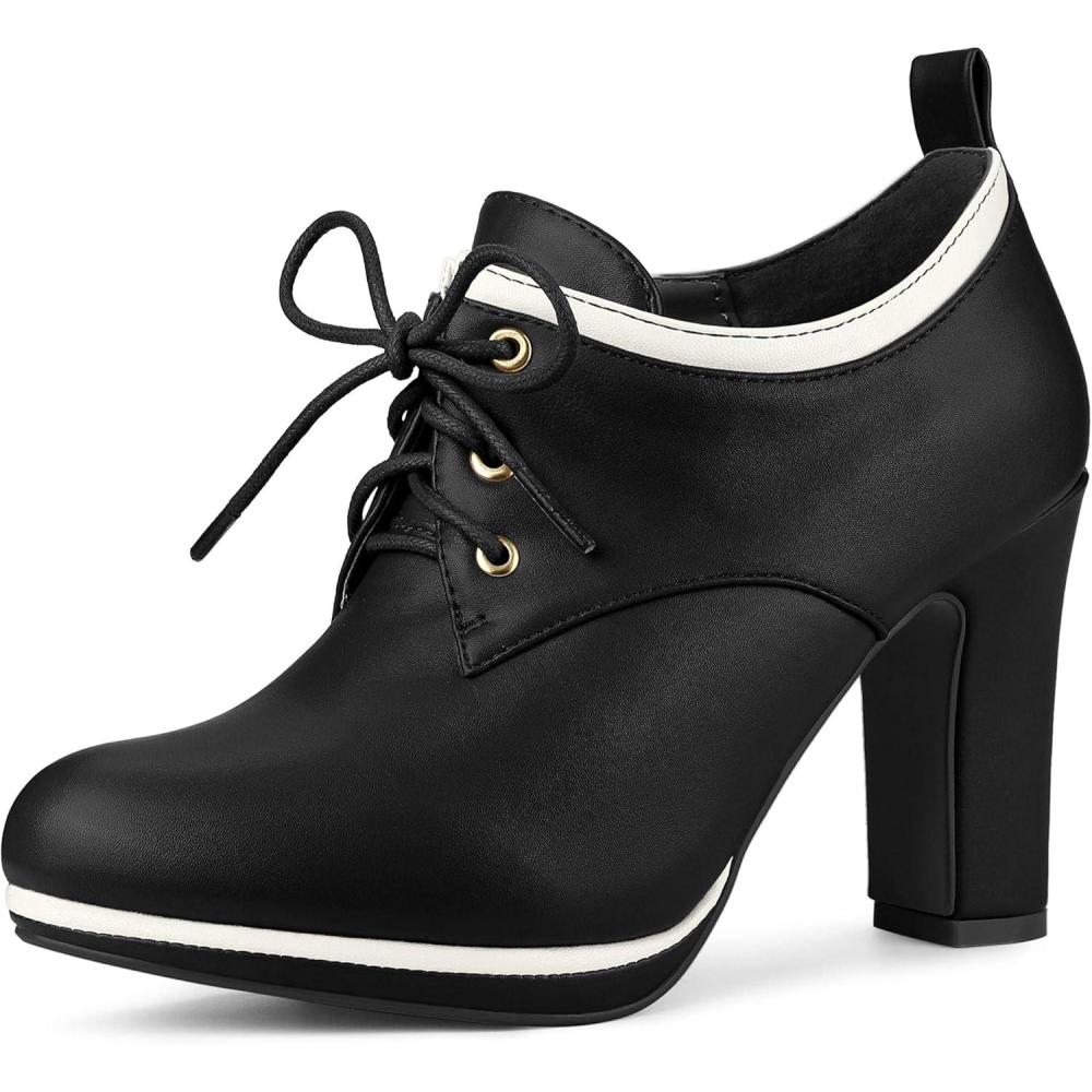 imageAllegra K Womens Platform Lace Up Chunky Heels Ankle BootsBlack