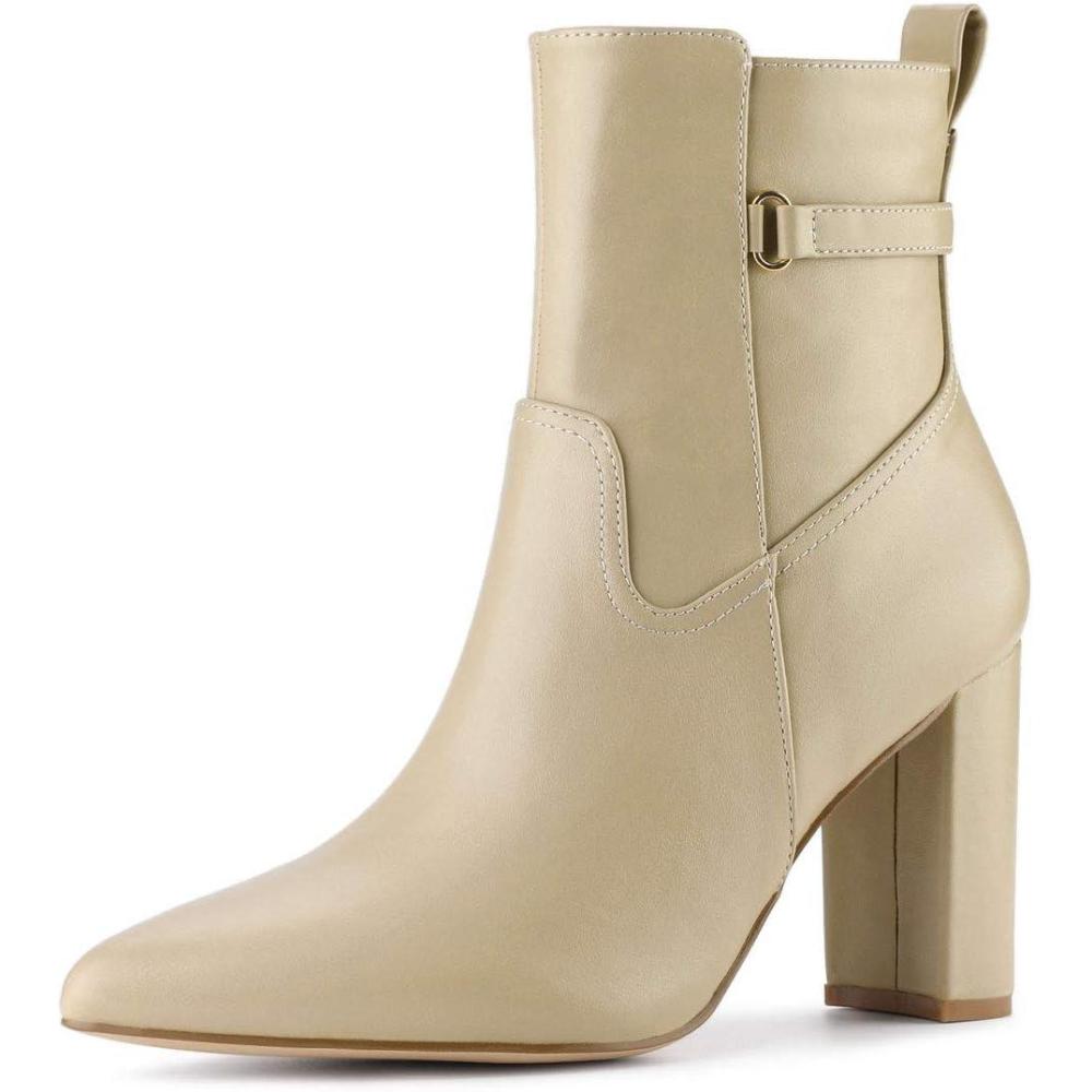 imageAllegra K Womens Pointed Toe Chunky High Heels Ankle BootsBeige