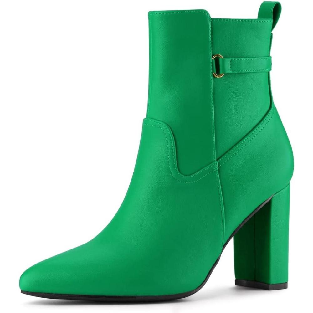 imageAllegra K Womens Pointed Toe Chunky High Heels Ankle BootsGrass Green