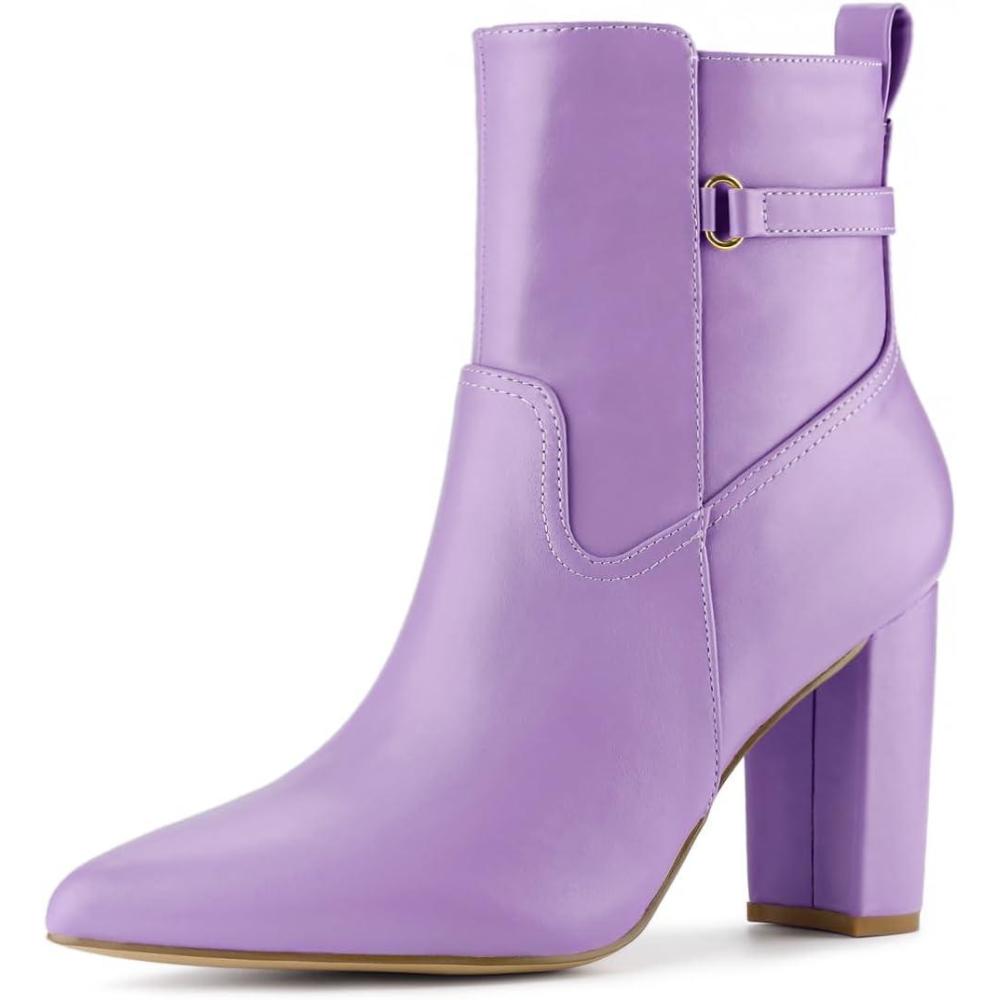 imageAllegra K Womens Pointed Toe Chunky High Heels Ankle BootsPurple