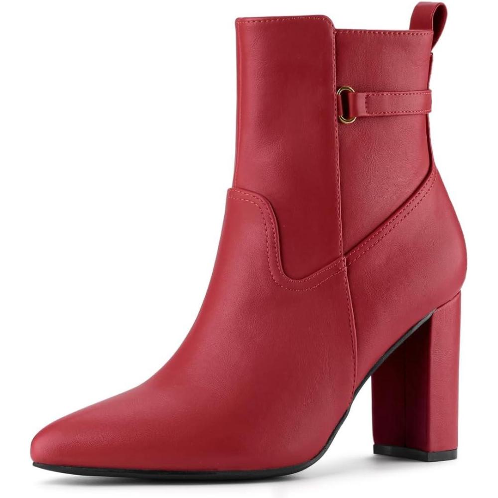 imageAllegra K Womens Pointed Toe Chunky High Heels Ankle BootsRed