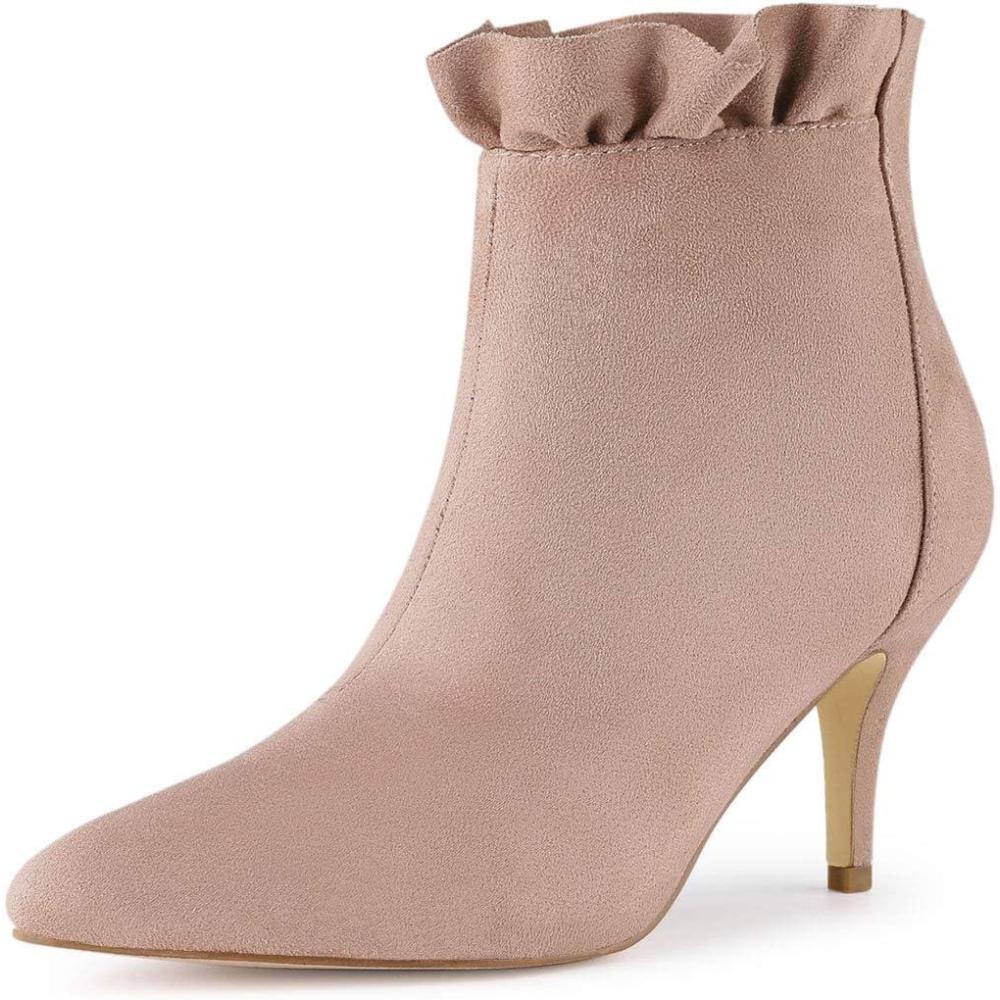 imageAllegra K Womens Pointed Toe Stiletto Heel Ruffle Ankle BootsDust Pink