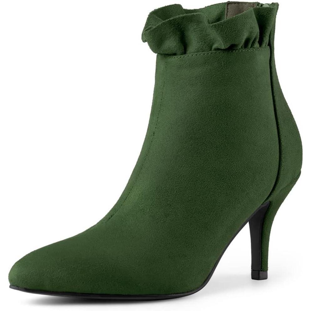imageAllegra K Womens Pointed Toe Stiletto Heel Ruffle Ankle BootsGreen