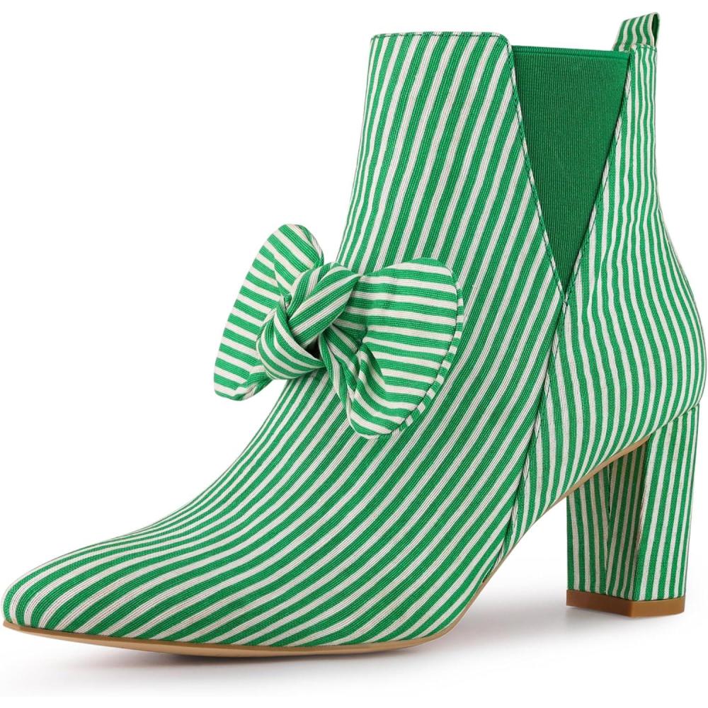 imageAllegra K Womens Pointed Toe Zip Striped Chunky Heels Ankle BootsGreen
