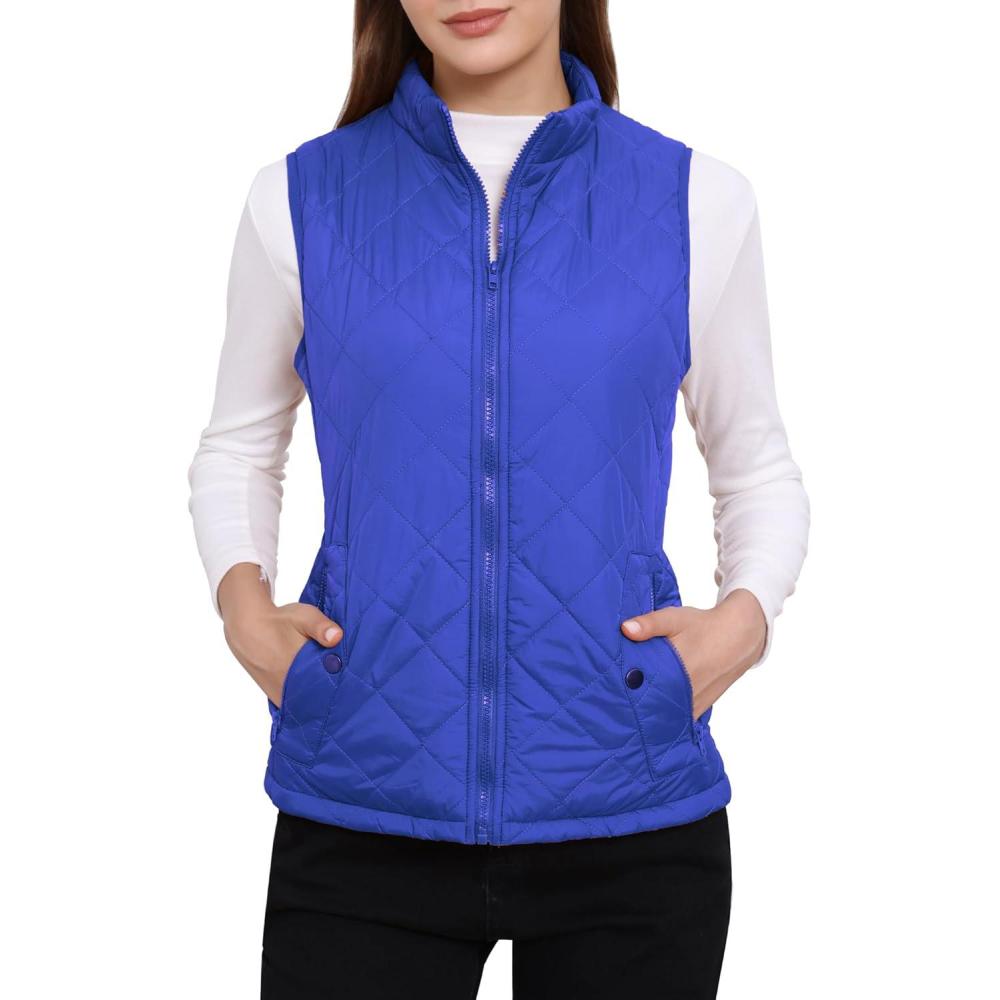 imageAllegra K Womens Puffer Vest Stand Collar Lightweight Gilet Quilted Zip VestBright Blue